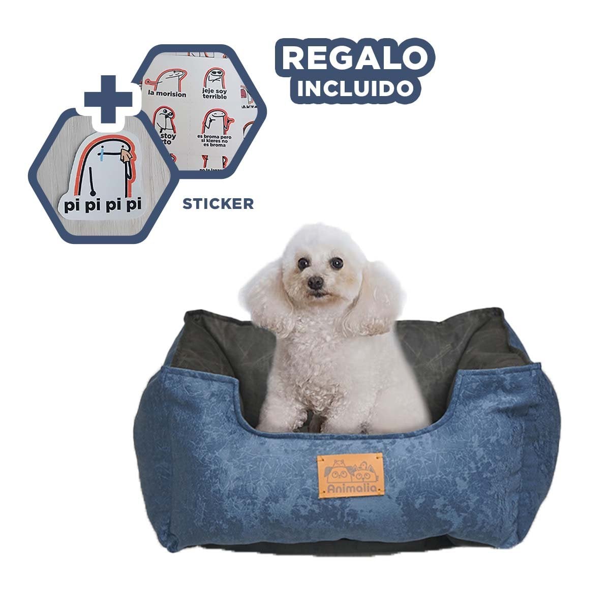 COLCHONETA DE TALLA S EN COLOR AZUL LABRADO Y CENTRO NEGRO PARA MASCOTAS Y+REGALO STICKER - 1