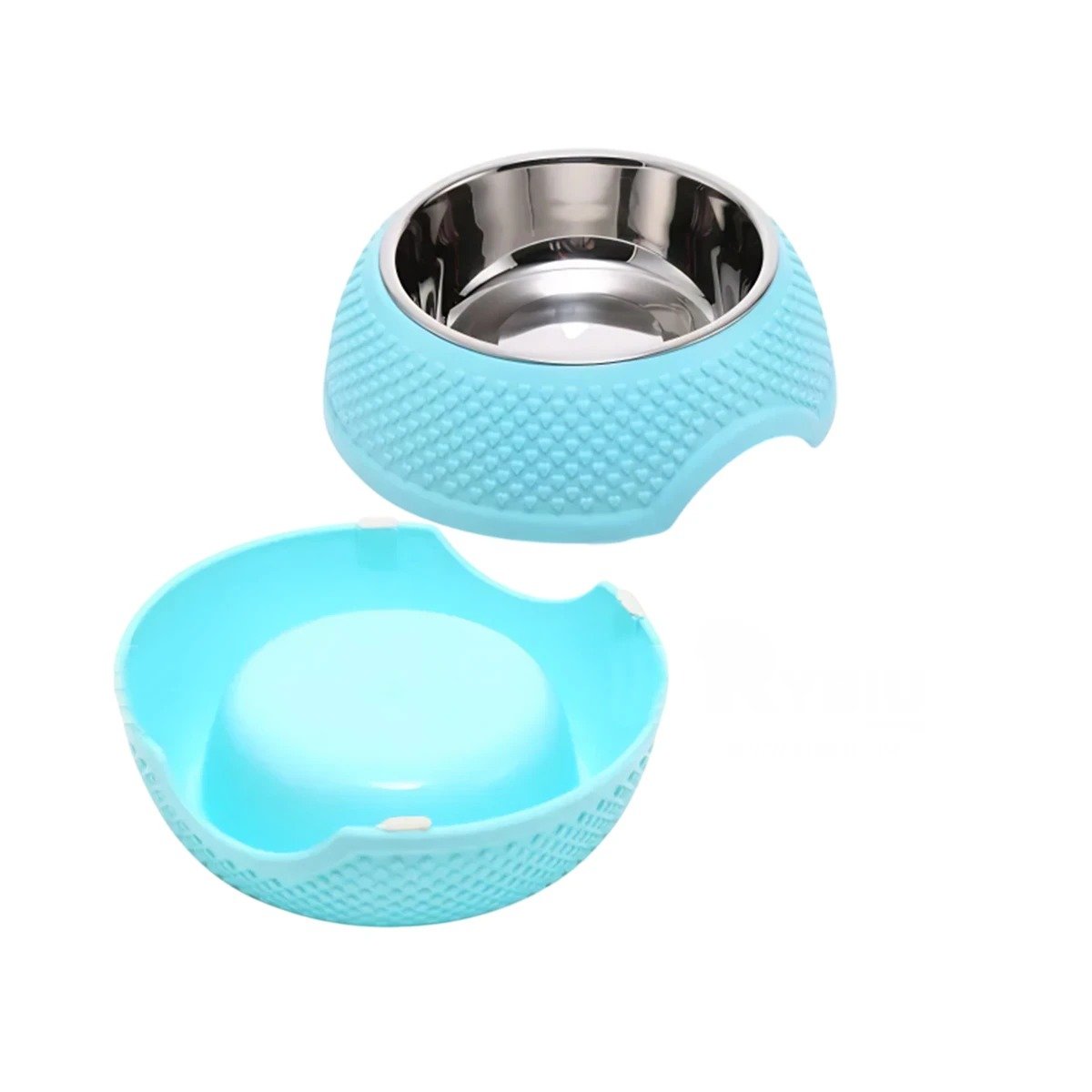 COMEDERO CELESTE PASTEL CON CORAZONES EN RELIEVE Y DESMONTABLE DE ACERO Y+REGALO STICKER - 3