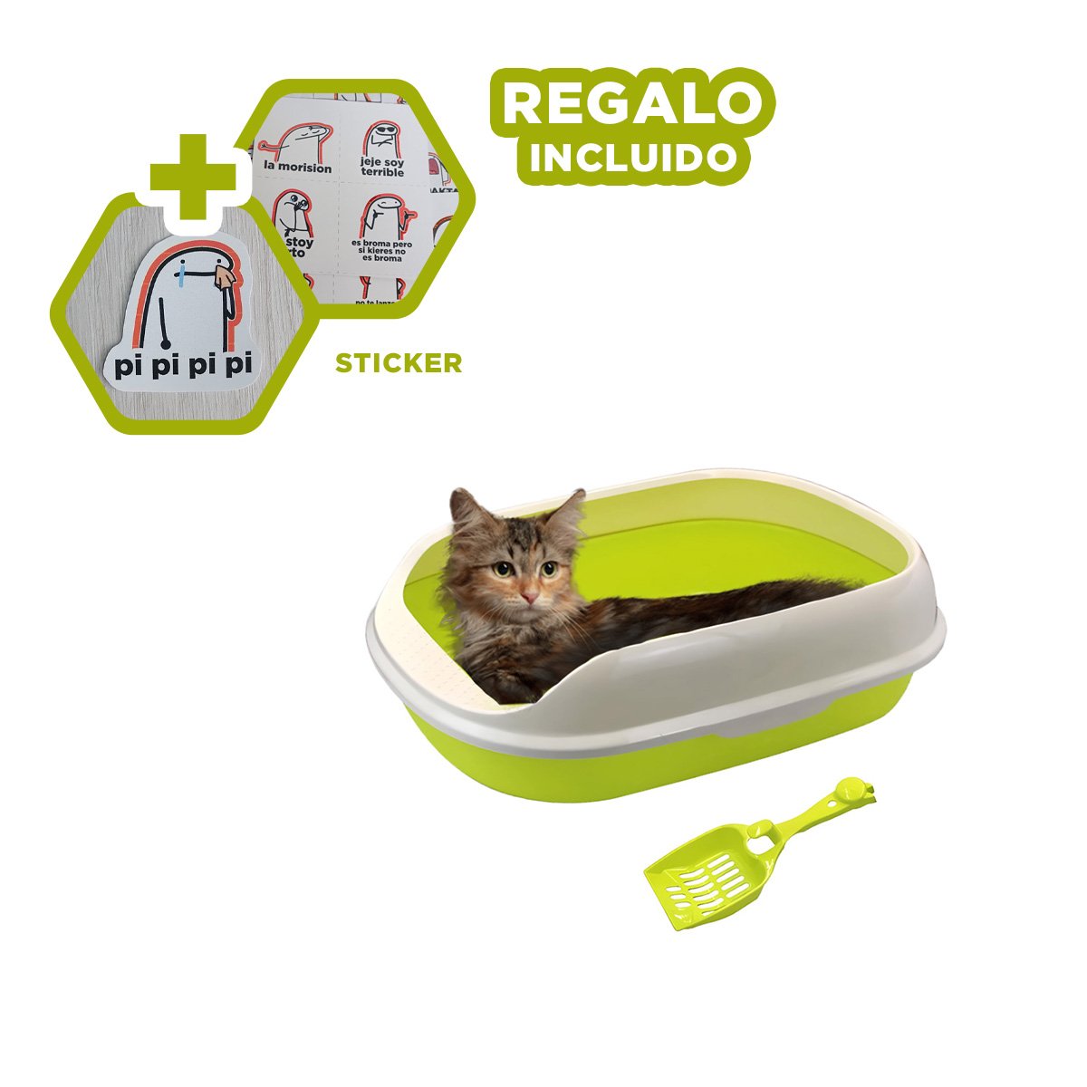 CONTENEDOR ABIERTO VERDE CON DIMENSIONES 47X33X18CM Y PALA CERNIDORA Y+REGALO STICKER - 1