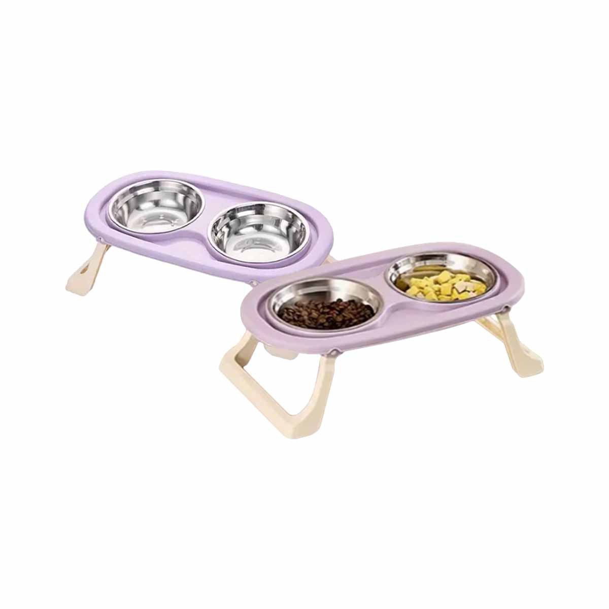 COMEDERO PLEGABLE EN COLOR LILA ELEVADO DOBLE Y DESMONTABLE FACIL Y+LIGAS REGALO - 3