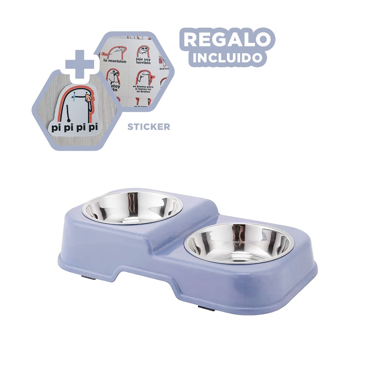 COMEDERO EN COLOR AZUL DE DOS NIVELES DOBLE CON PLATOS DESMONTABLES FACIL Y+REGALO STICKER - 1
