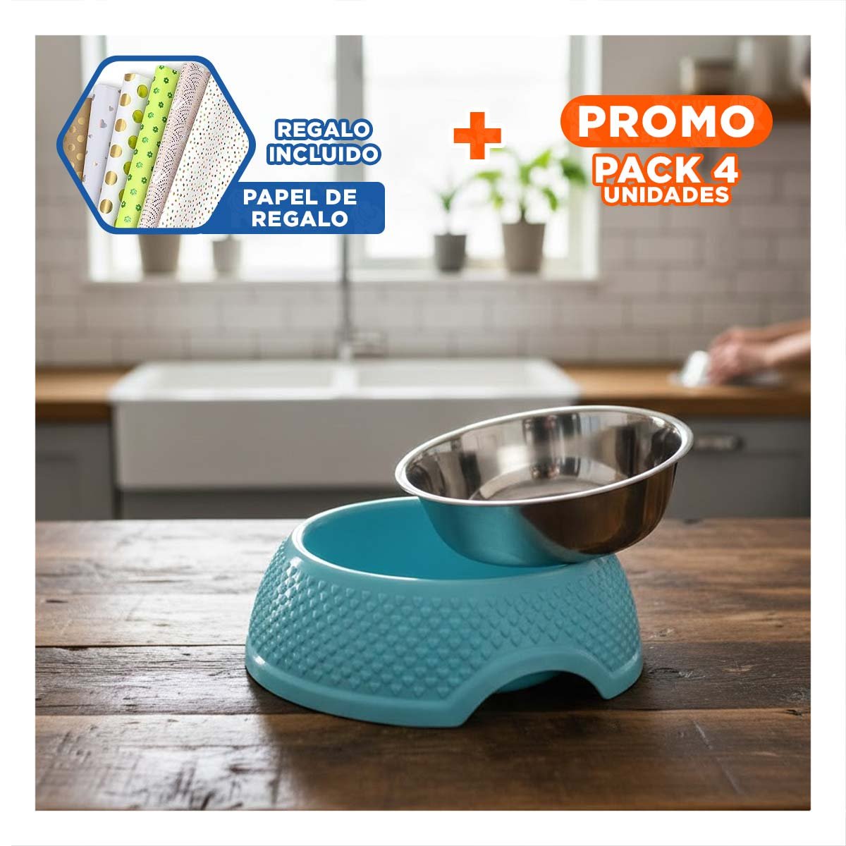 PACK4 PLATO CELESTE PASTEL DESMONTABLE DE ACERO CON CORAZONES EN RELIEVE COMODO Y+PAPEL REGALO - 1