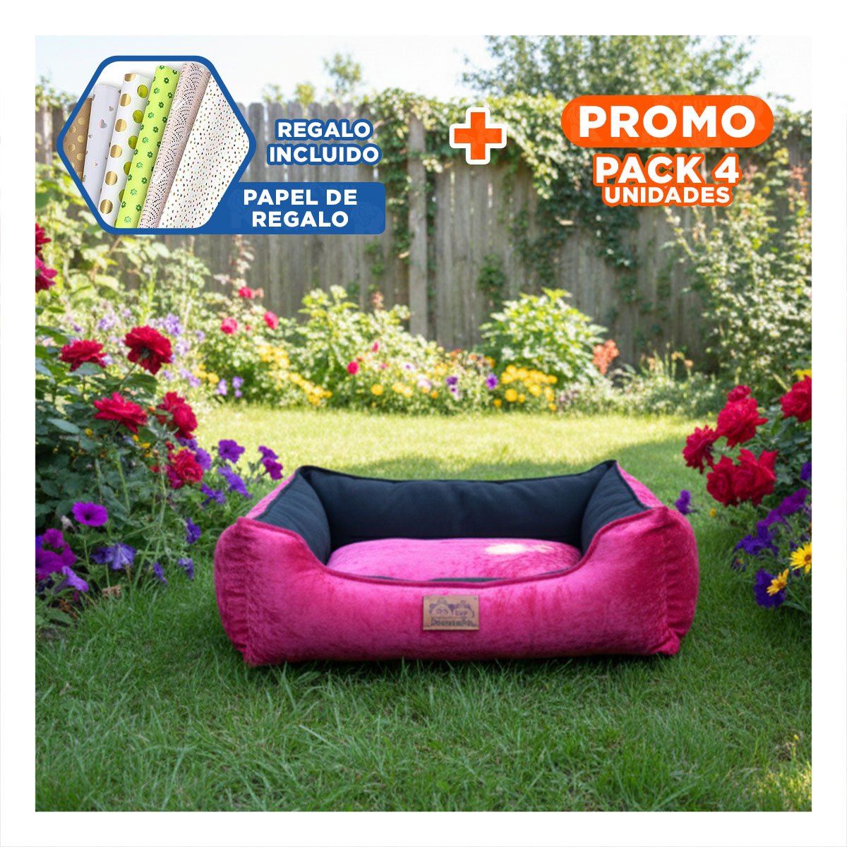 PACK4 ESPACIO FUCSIA PARA PERRO TALLA S CON CENTRO NEGRO Y+PAPEL REGALO - 1
