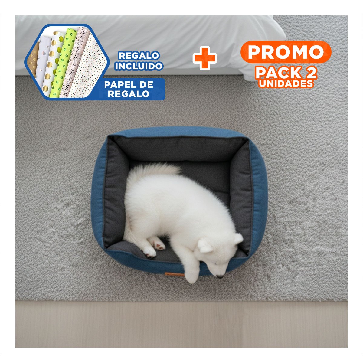 PACK2 BASE EN COLOR AZUL LABRADO CON CENTRO NEGRO PARA MASCOTAS Y DE TALLA S Y+PAPEL REGALO - 1