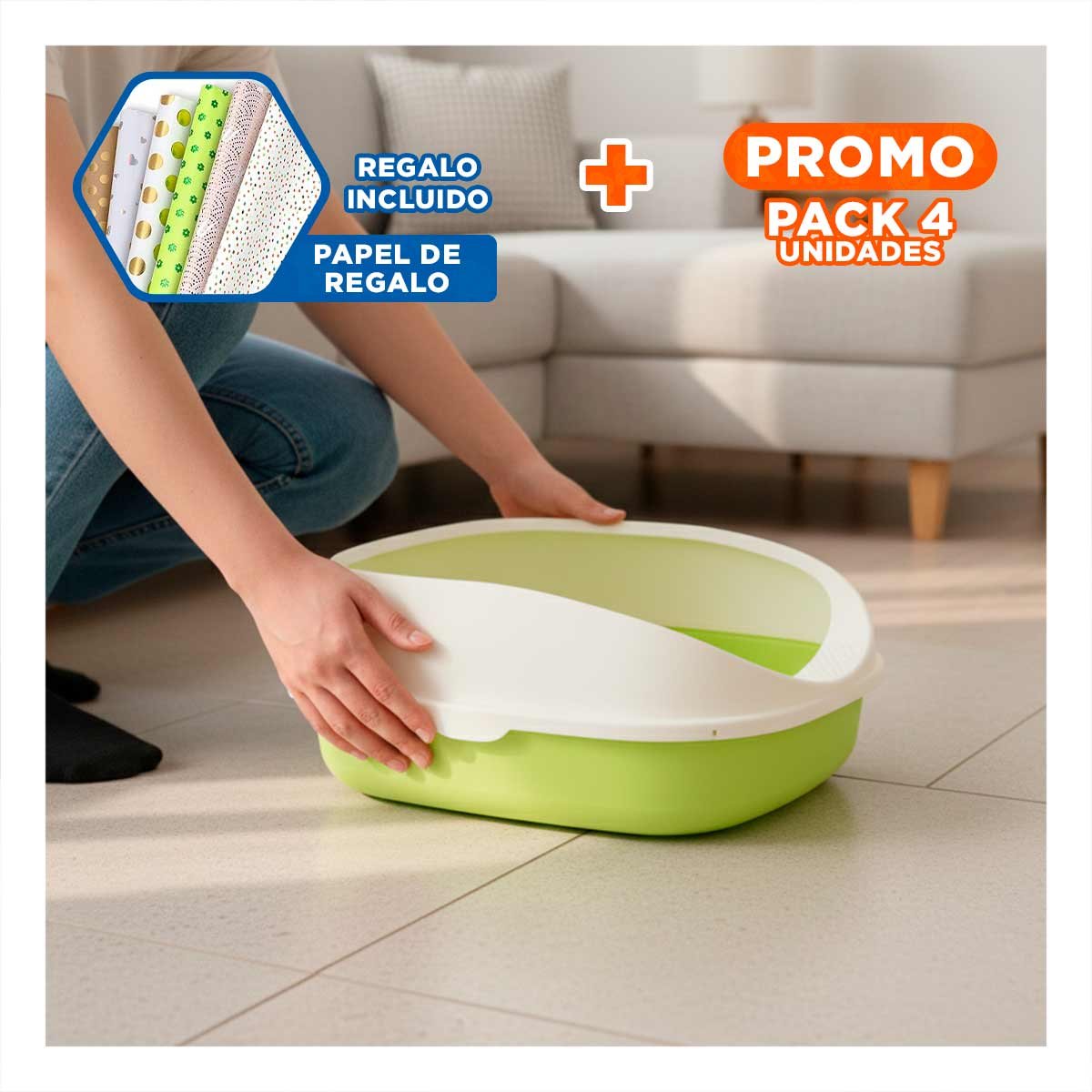 PACK4 ARENERO CON BORDES MEDIOS ALTOS Y PALA CERNIDORA VERDE QUE MIDE 53X37X22CM Y+PAPEL REGALO - 1