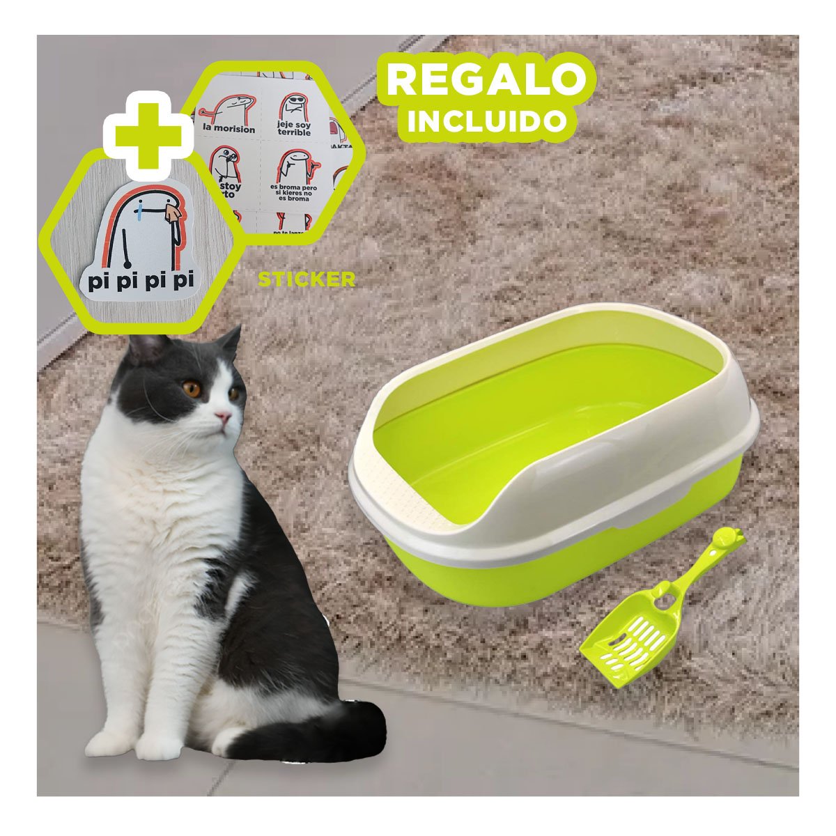 CONTENEDOR ABIERTO VERDE CON DIMENSIONES 53X37X22CM Y PALA CERNIDORA Y+REGALO STICKER - 1