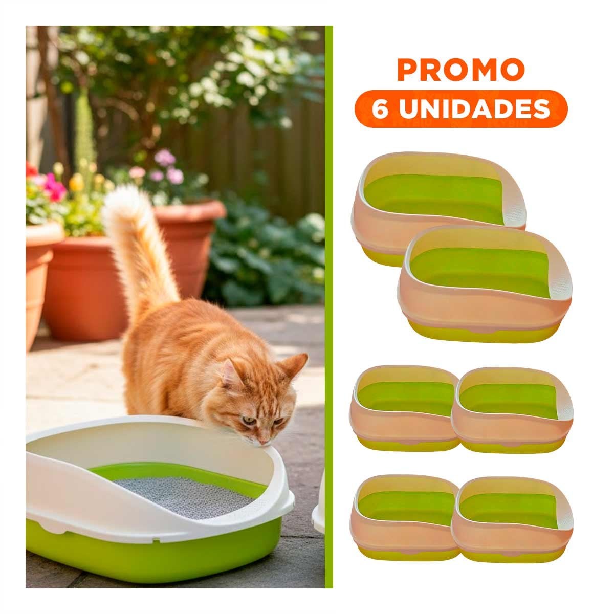 PACK6 RECIPIENTE ABIERTO VERDE CON LADOS MEDIOS ALTOS Y PALA CERNIDORA DE 53X37X22CM - 1