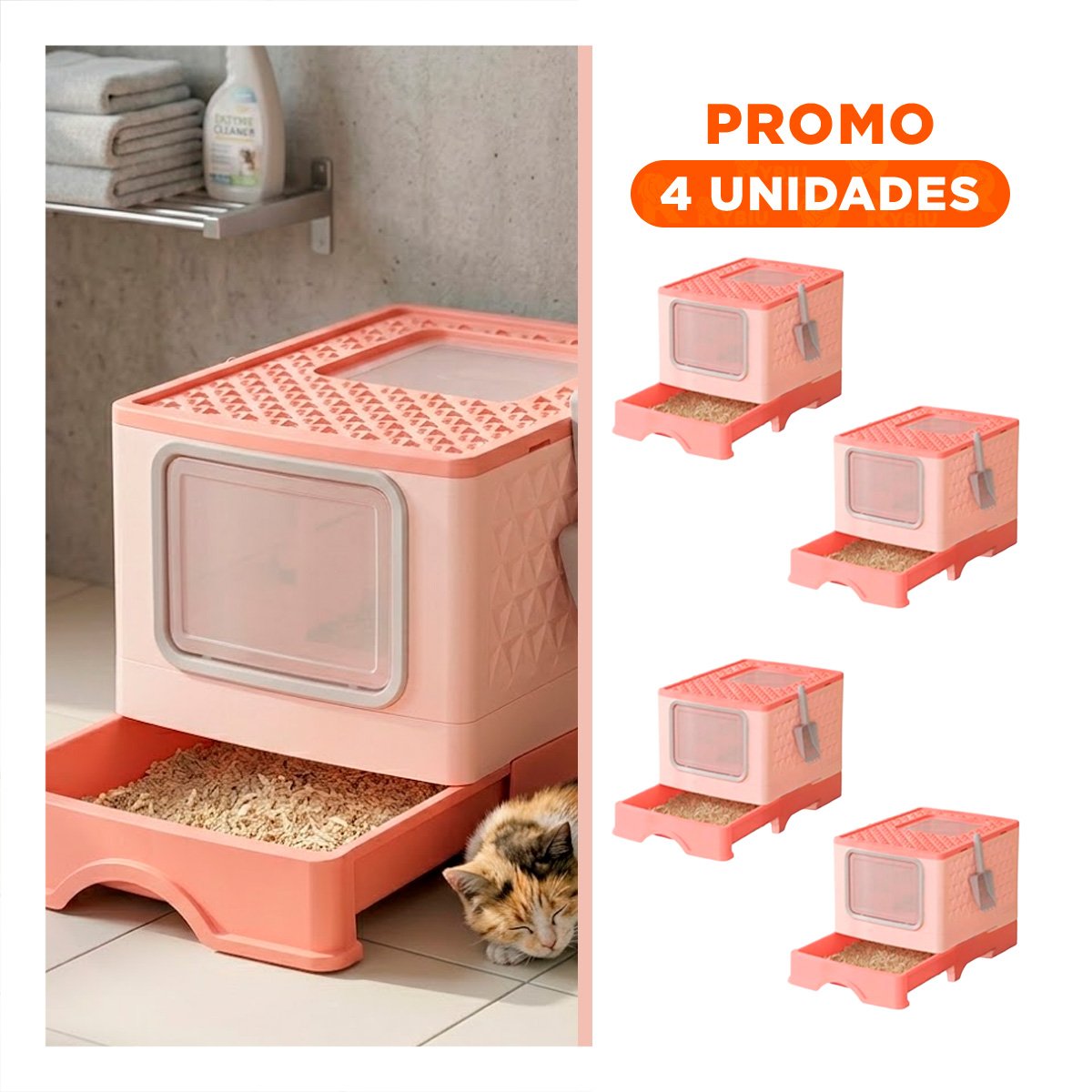 PACK4 CAJA EN ROSADO CON PALA COMBINADA Y SISTEMA COMPACTO DE BANDEJA Y+REGALO STICKER - 1