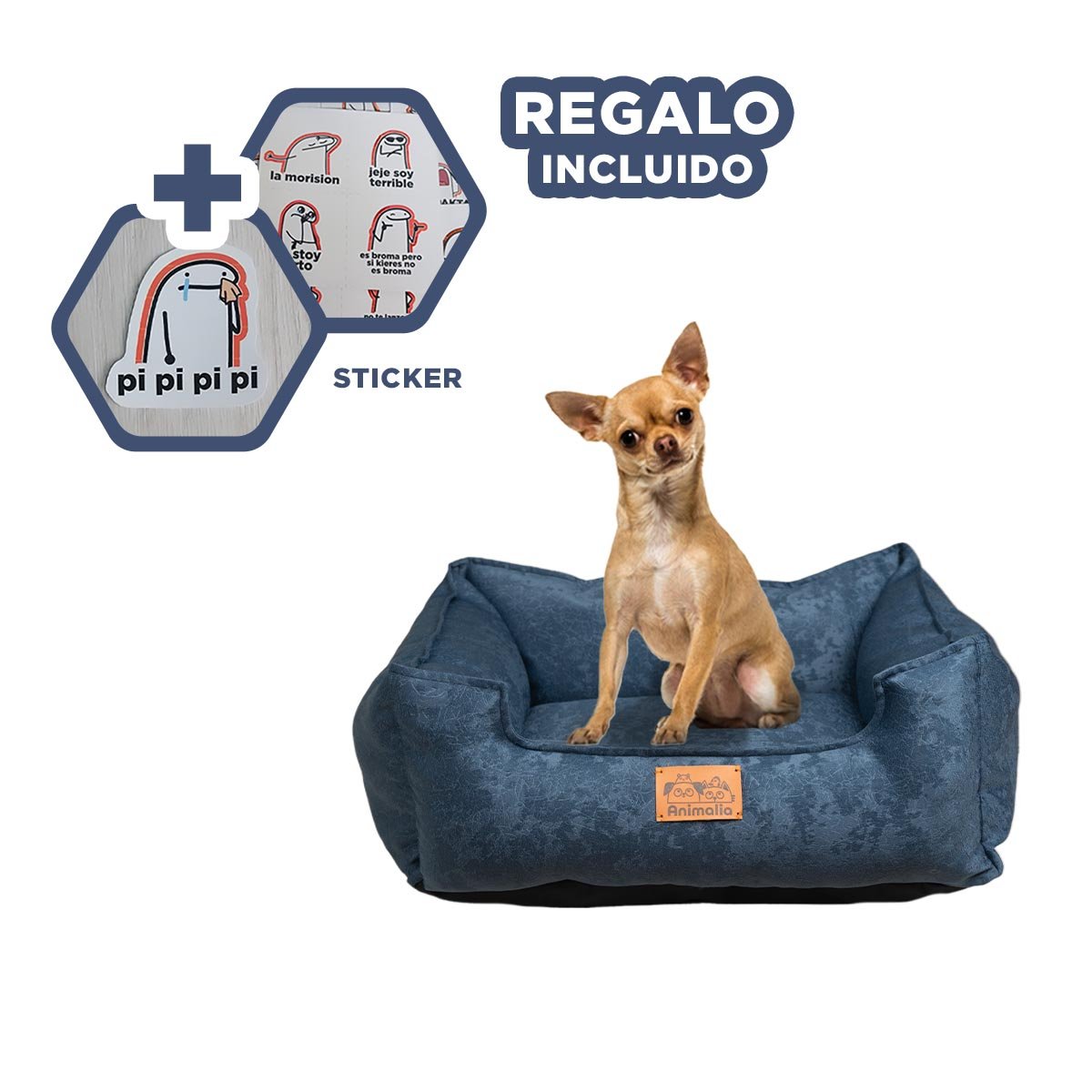 COLCHONETA DE TALLA S EN COLOR COMPLETO DE AZUL LABRADO PARA MASCOTAS Y+REGALO STICKER - 1