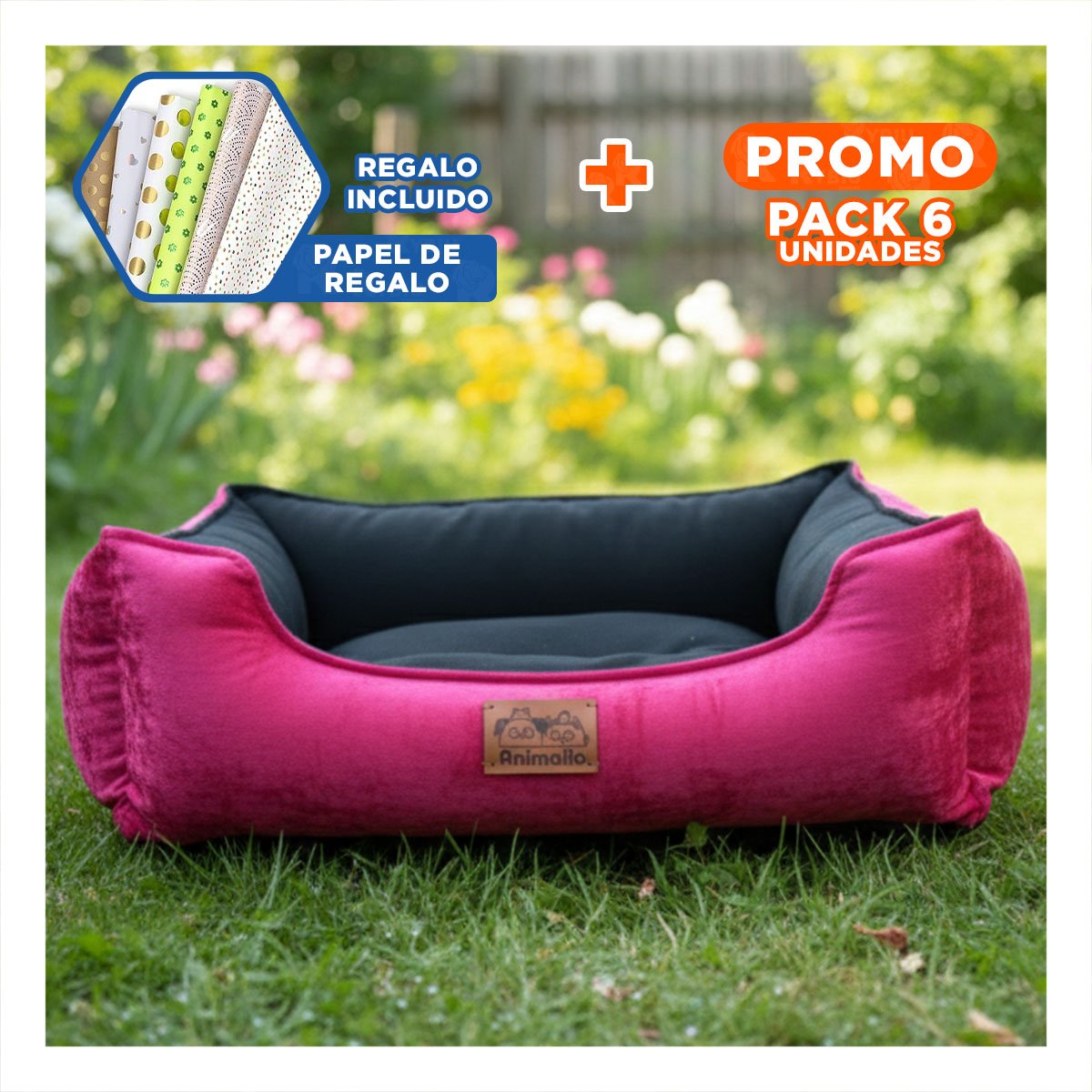 PACK6 AREA FUCSIA PARA PERRO TALLA S CON CENTRO NEGRO Y+PAPEL REGALO - 1