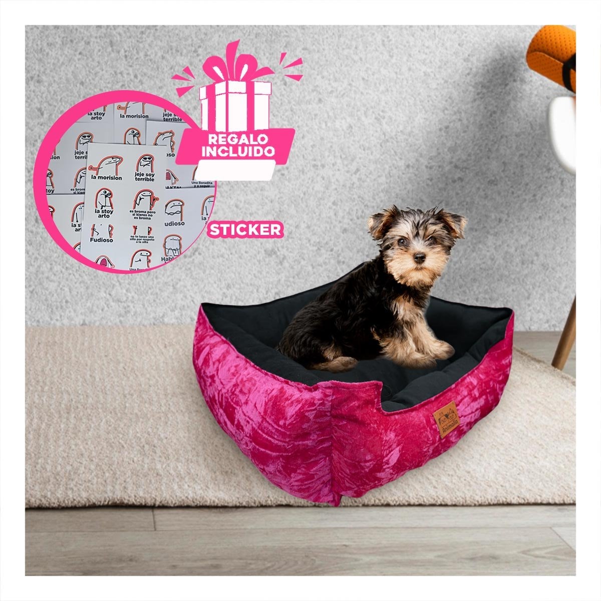 UNIDAD DE DESCANSO PARA PERRO TALLA S FUCSIA CENTRO NEGRO Y+REGALO STICKER - 1