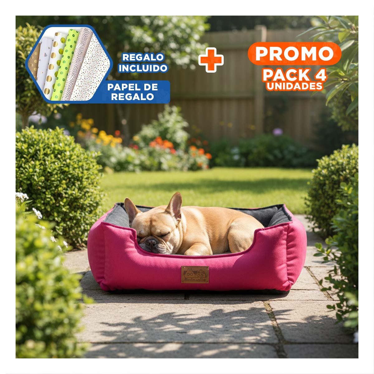 PACK4 ESPACIO FUCSIA PARA PERRO TALLA S CON CENTRO NEGRO Y+PAPEL REGALO - 1
