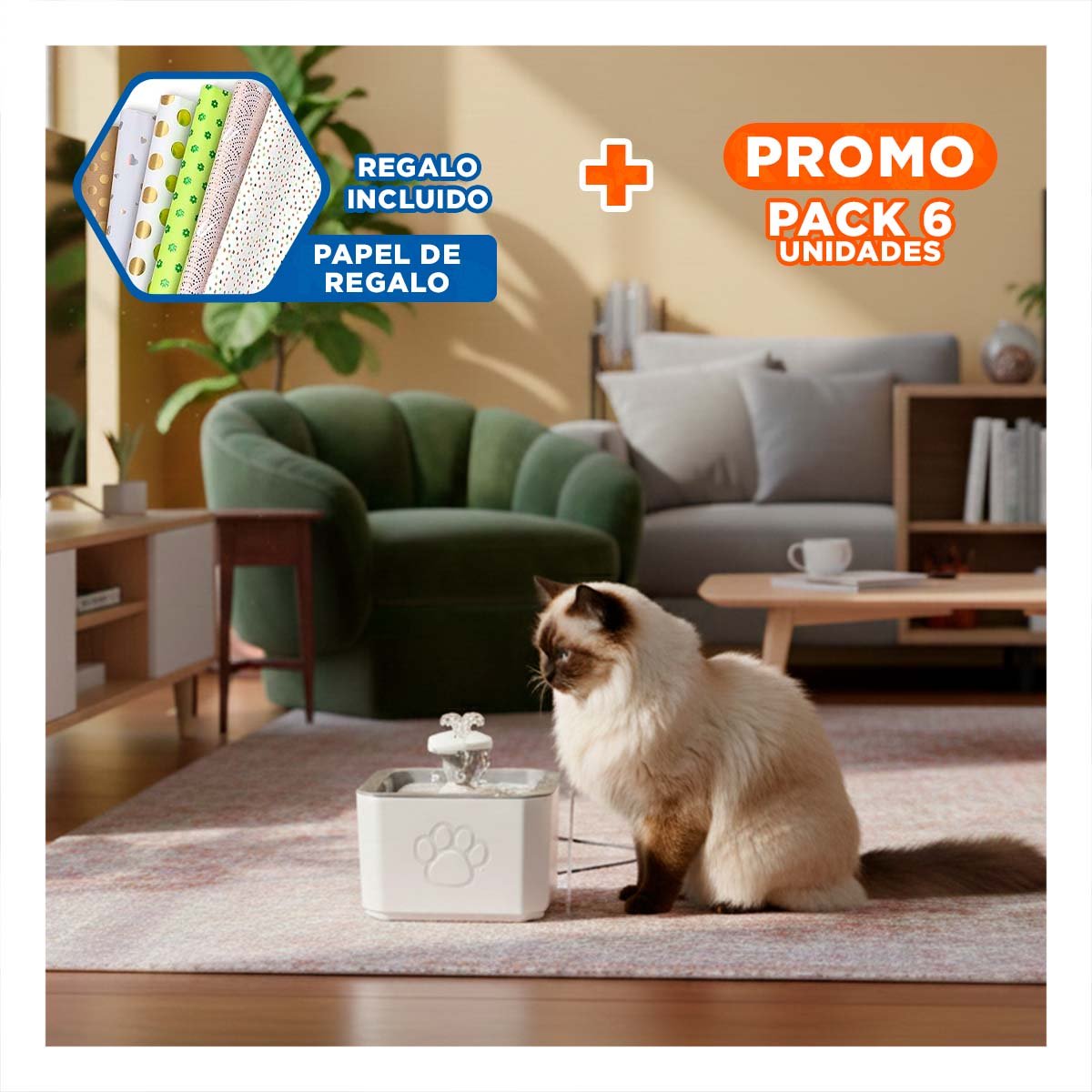 PACK6 DISPENSADOR DE COLOR BLANCO Y PLOMO CUADRADO CON AGUA Y FORMA DE HUELLITA Y+PAPEL REGALO - 1
