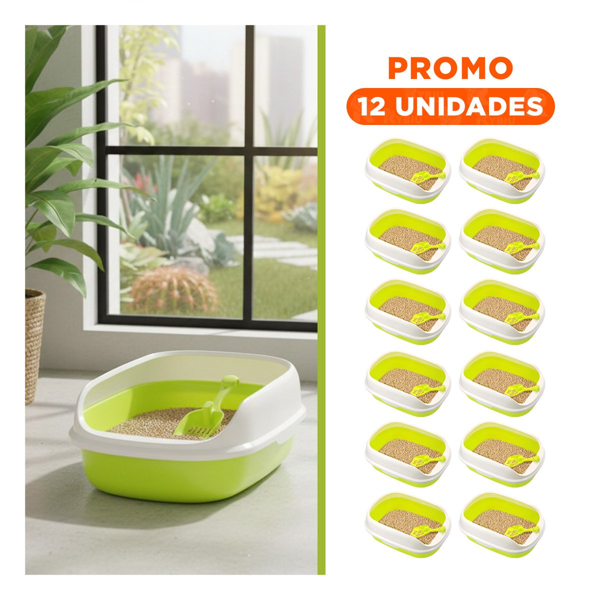 PACK12 CAJONERA DE LADOS MEDIOS ALTOS VERDE CON PALA CERNIDORA DE 47X33X18CM Y+REGALO STICKER - 1