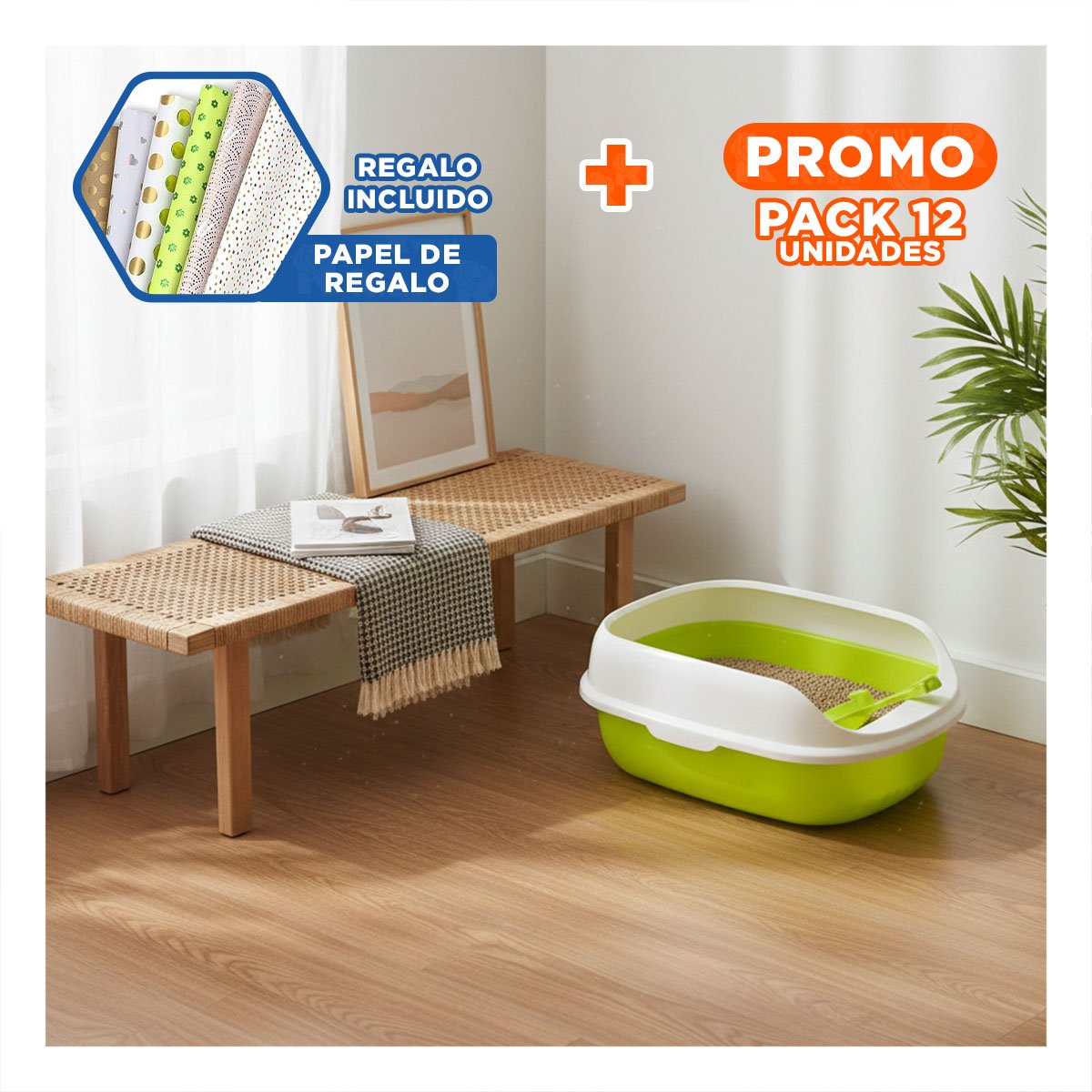 PACK12 CAJONERA VERDE CON PALA CERNIDORA Y LADOS MEDIOS ALTOS DE 47X33X18CM Y+PAPEL REGALO - 1