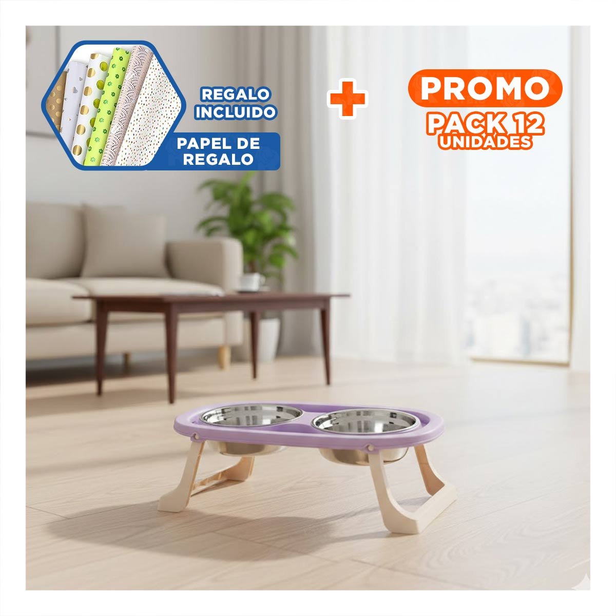 PACK12 BANDEJA PLEGABLE EN COLOR LILA DOBLE ELEVADA Y DESMONTABLE FACIL Y+PAPEL REGALO - 1