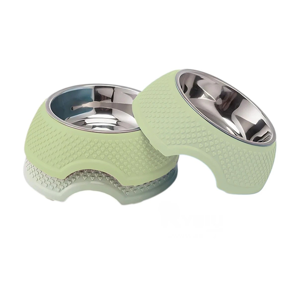 COMEDERO DESMONTABLE DE ACERO VERDE PASTEL CON CORAZONES EN RELIEVE FACIL Y+LIGAS REGALO - 3