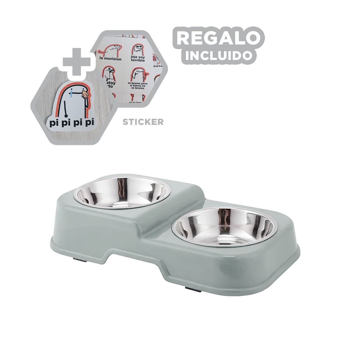 COMEDERO EN COLOR VERDE DE DOS NIVELES DOBLE CON PLATOS DESMONTABLES FACIL Y+REGALO STICKER - 1