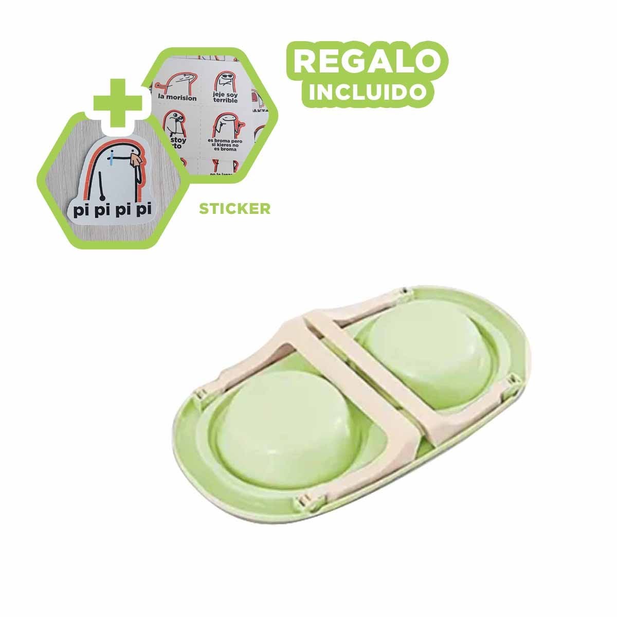 COMEDERO DOBLE EN COLOR VERDE DESMONTABLE ELEVADO Y PLEGABLE Y+REGALO STICKER - 1