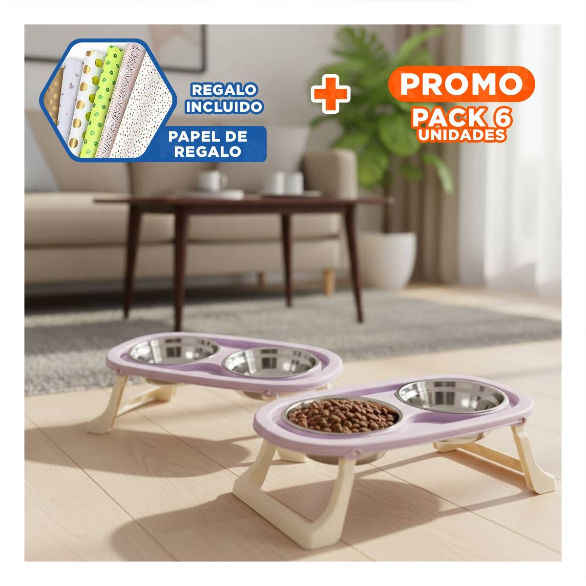 PACK6 BANDEJA EN COLOR LILA DOBLE ELEVADA PLEGABLE Y DESMONTABLE Y+PAPEL REGALO - 1