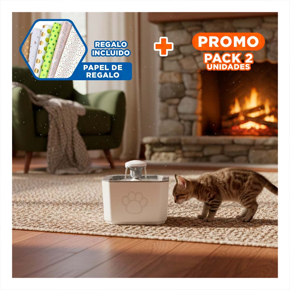 PACK2 RECIPIENTE DE COLOR BLANCO Y PLOMO CON FORMA DE HUELLITA Y AGUA INTEGRADA Y+PAPEL REGALO - 1