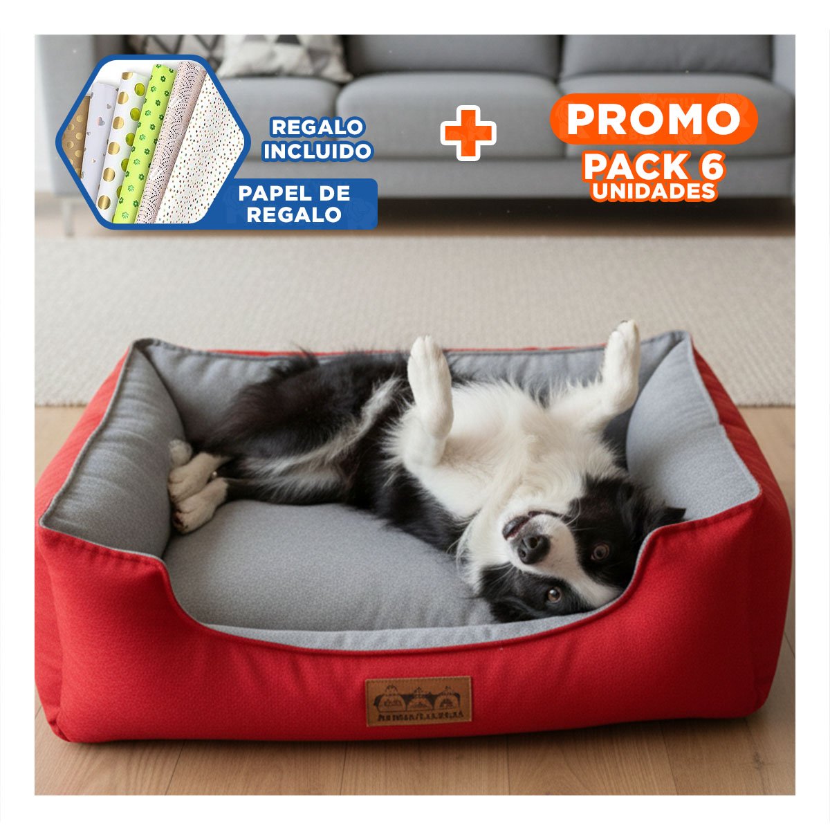 PACK6 AREA ROJO LABRADO PARA PERRO TALLA S CON CENTRO PLOMO Y+PAPEL REGALO - 1