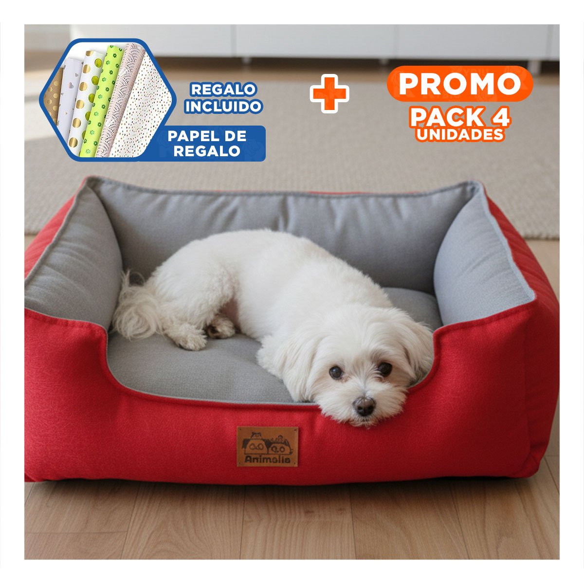 PACK4 ESPACIO ROJO LABRADO PARA PERRO TALLA S CON CENTRO PLOMO Y+PAPEL REGALO - 1