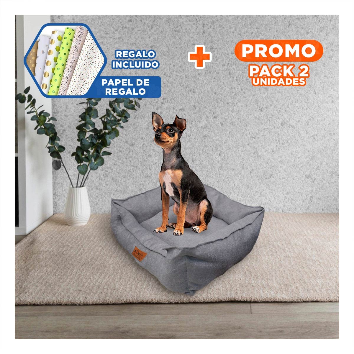 PACK2 LECHO PLOMO PARA PERRO TALLA S CON COMPLETO Y+PAPEL REGALO - 1