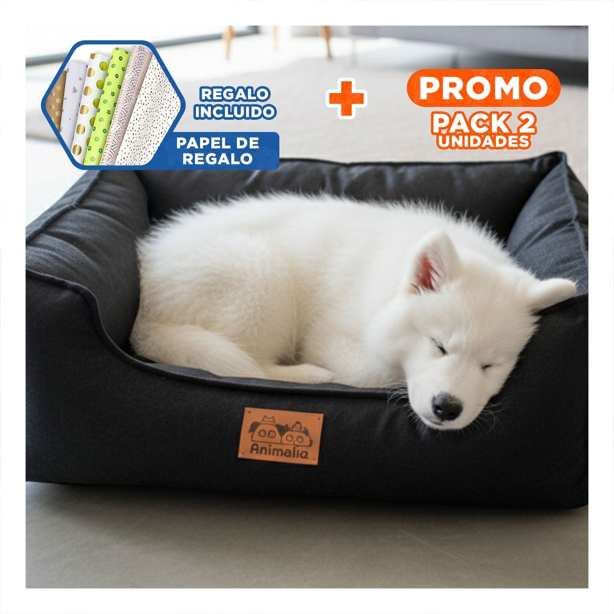 PACK2 LECHO NEGRO PARA PERRO TALLA S CON COMPLETO Y+PAPEL REGALO - 1