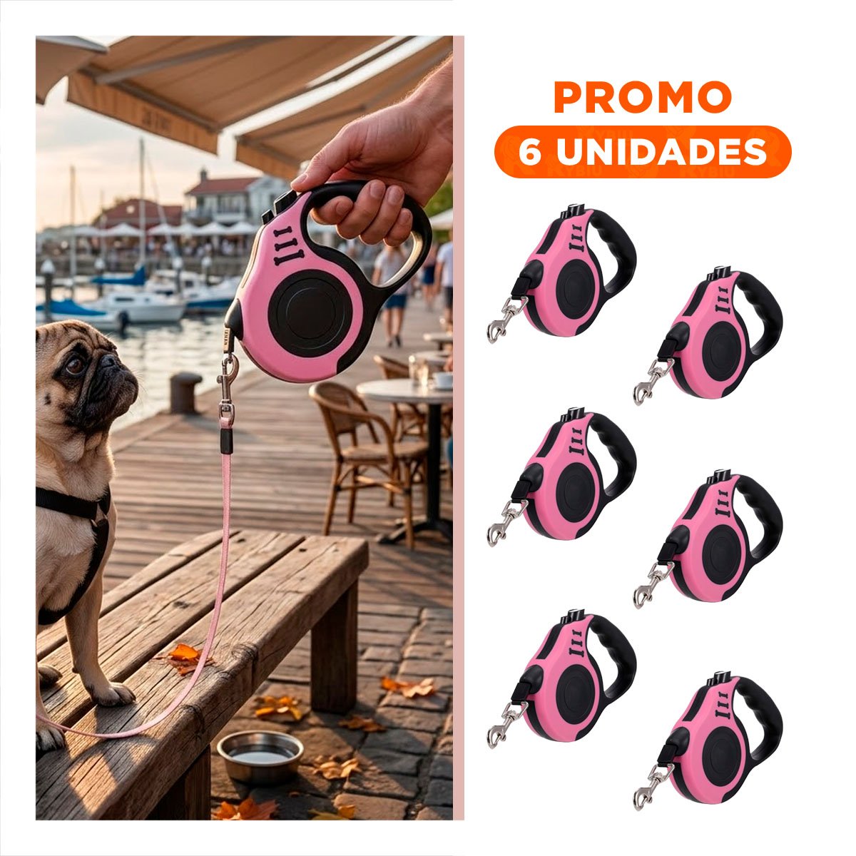 PACK6 HILO PRACTICO ROSADO 3 METROS PARA PERROS CON LONGITUD 3 METROS - 1