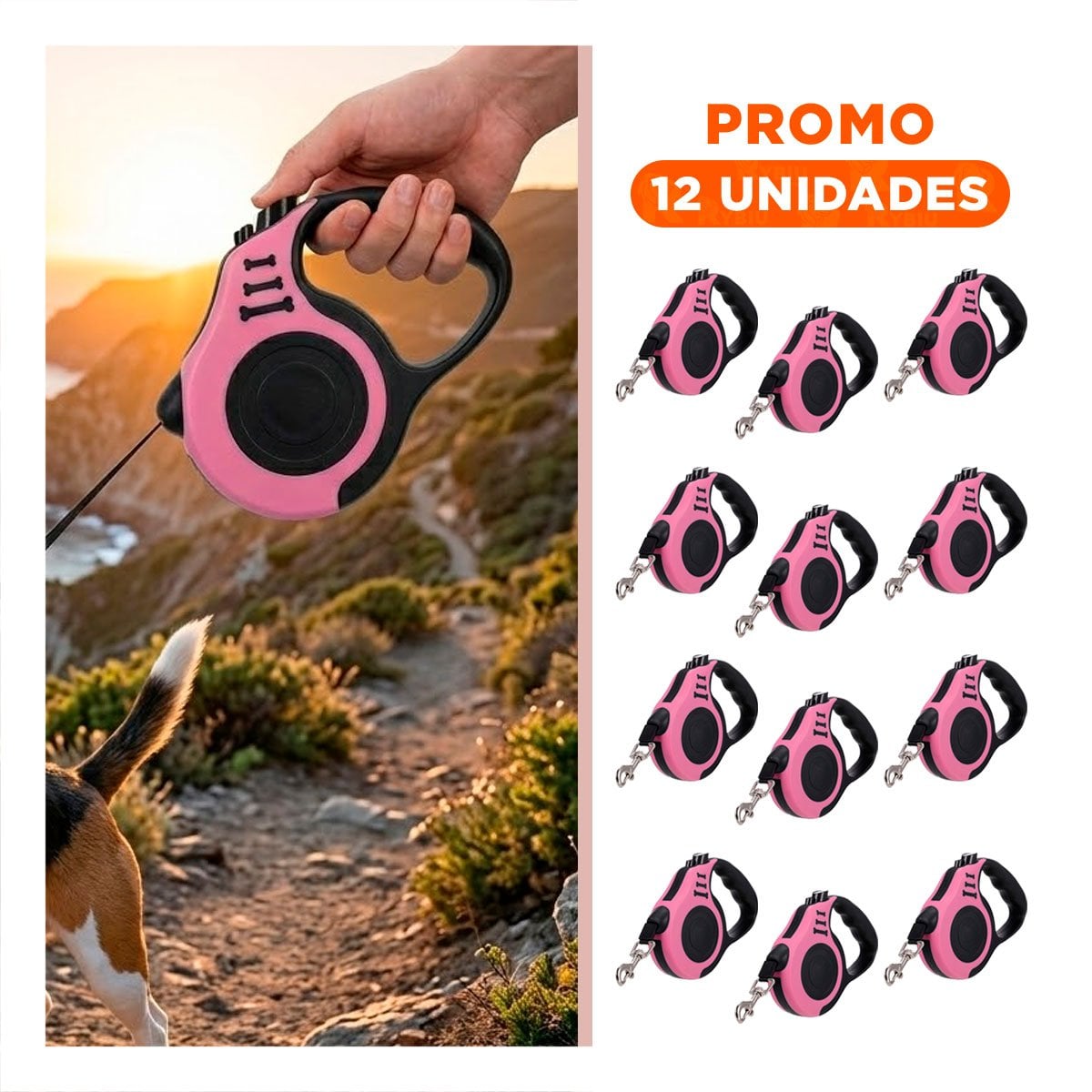 PACK12 LAZO LIGERO ROSADO 3 METROS PARA MASCOTAS CON MECANISMO SEGURO Y+REGALO STICKER - 1