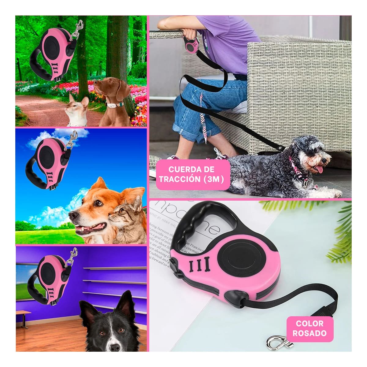 PACK12 LAZO PRACTICO ROSADO 3 METROS PARA MASCOTAS CON LONGITUD 3 METROS Y+PAPEL REGALO - 2