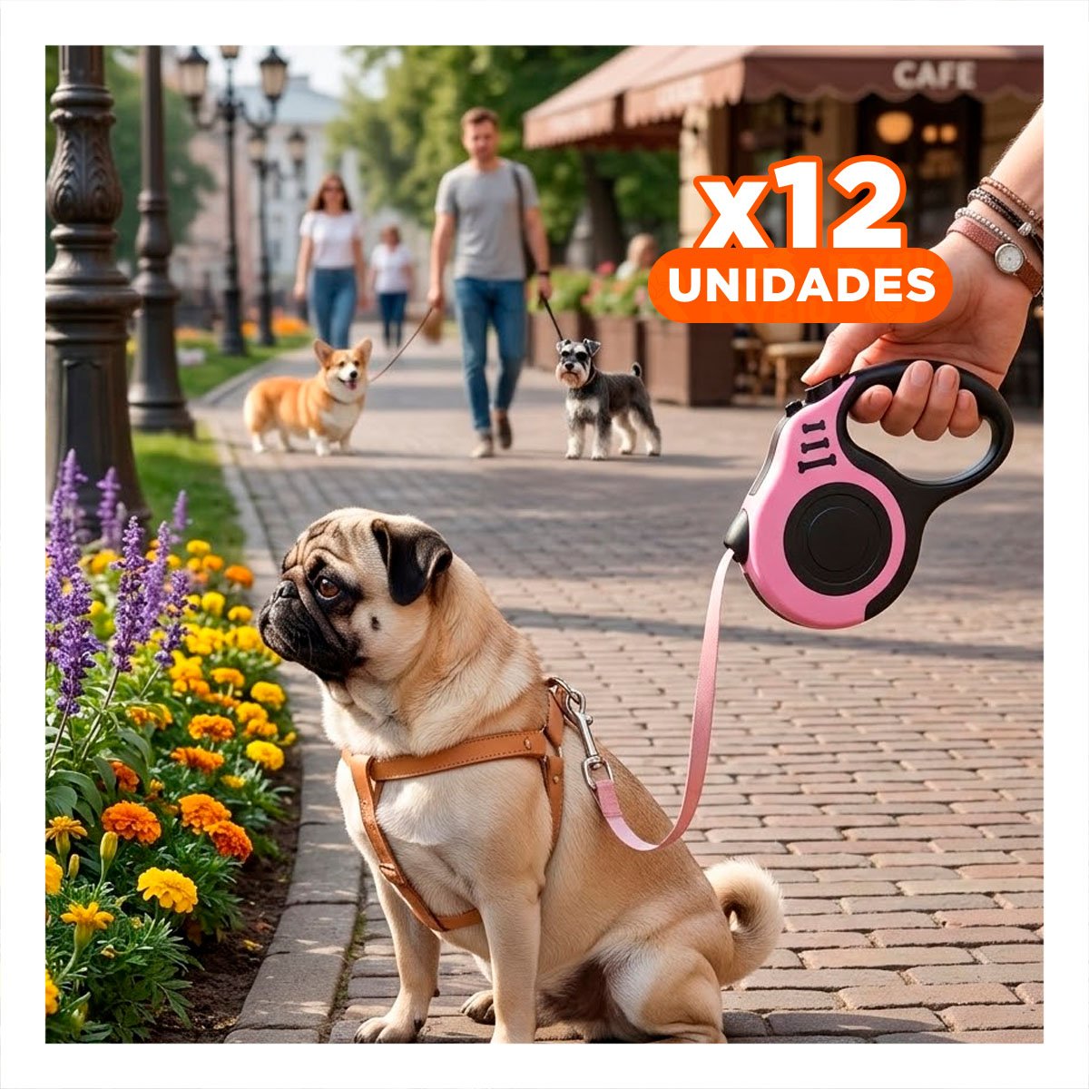 PACK12 LAZO CONFIABLE ROSADO 3 METROS PARA PERROS CON EXTENSION FACIL - 1