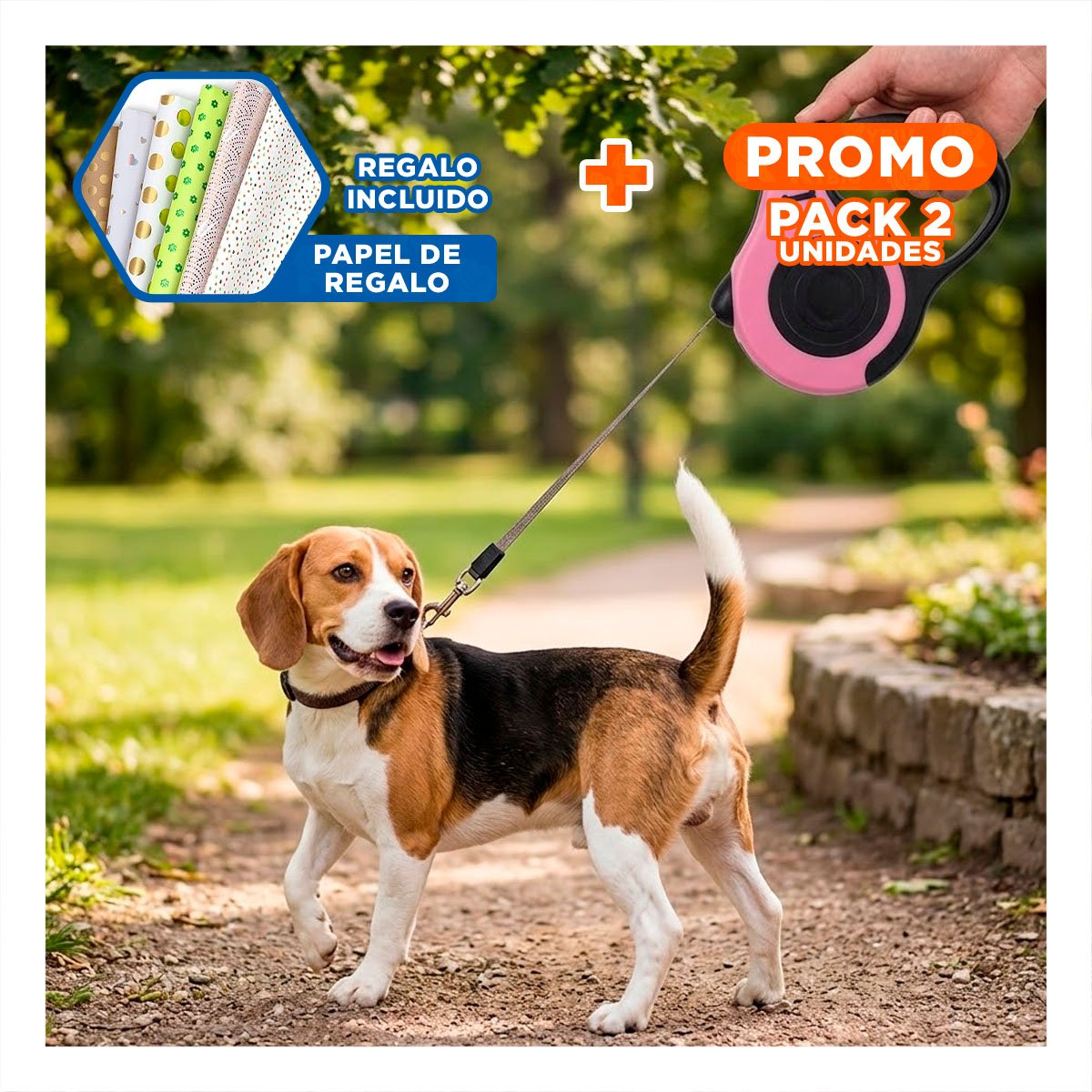 PACK2 FILAMENTO LIGERO ROSADO 3 METROS PARA MASCOTAS CON SISTEMA CONFIABLE Y+PAPEL REGALO - 1
