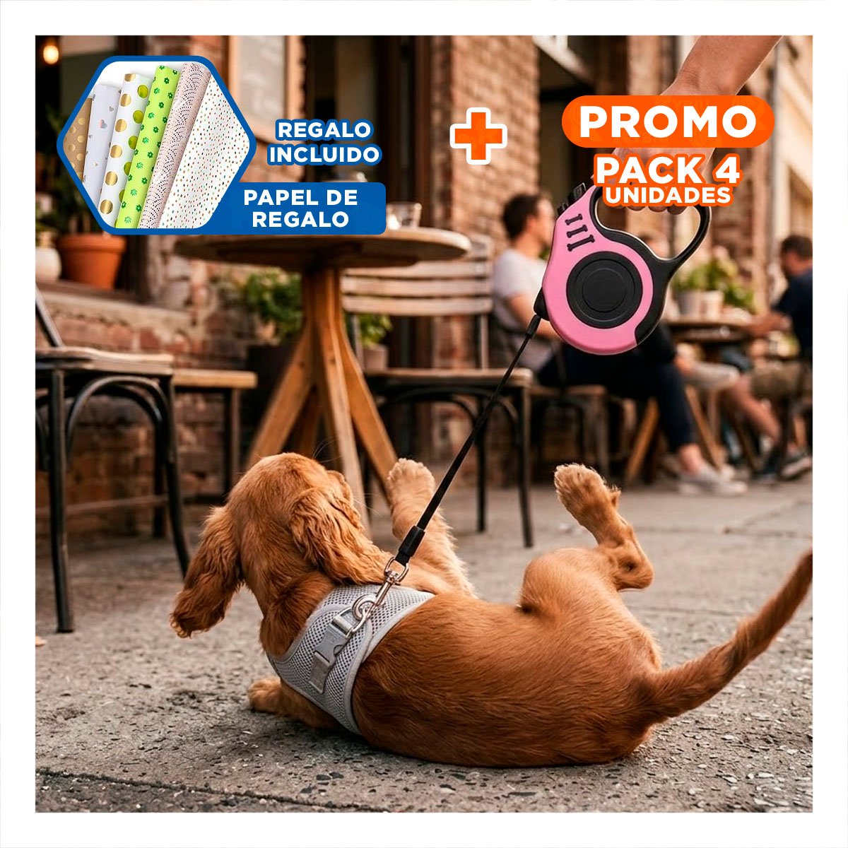PACK4 HILO AJUSTABLE ROSADO 3 METROS PARA MASCOTAS CON LONGITUD 3 METROS Y+PAPEL REGALO - 1
