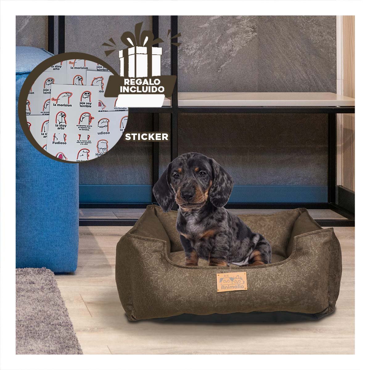 UNIDAD DE DESCANSO PARA PERRO TALLA S MARRON COMPLETO Y+REGALO STICKER - 1
