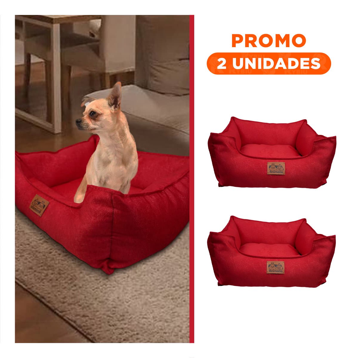 PACK2 ALMOHADON ROJO PARA PERRO TALLA S CON COMPLETO - 1