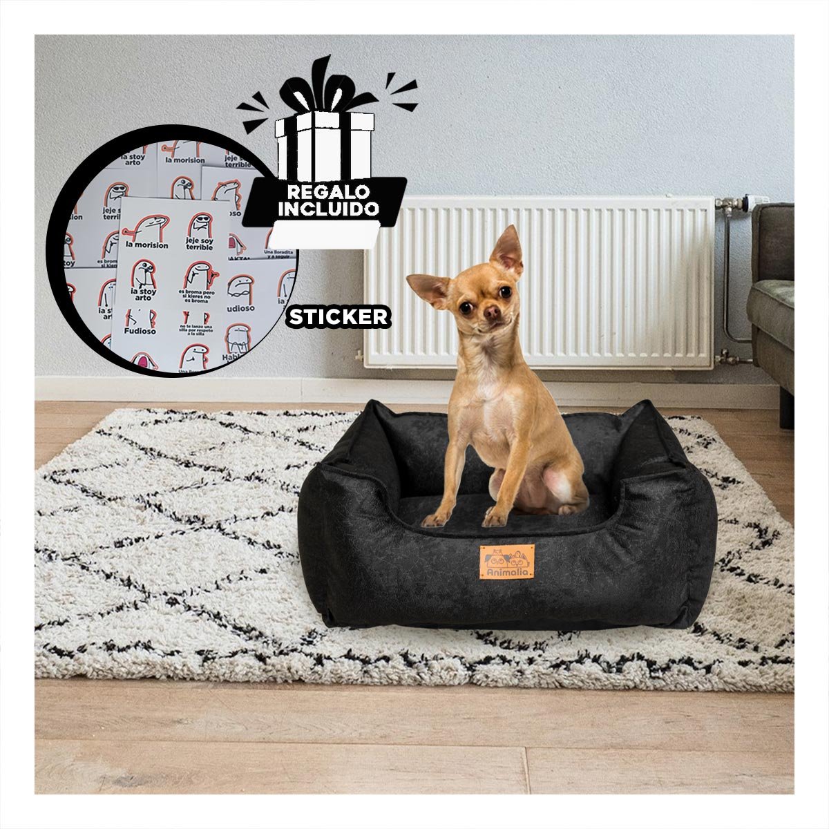 UNIDAD DE DESCANSO PARA PERRO TALLA S NEGRO COMPLETO Y+REGALO STICKER - 1