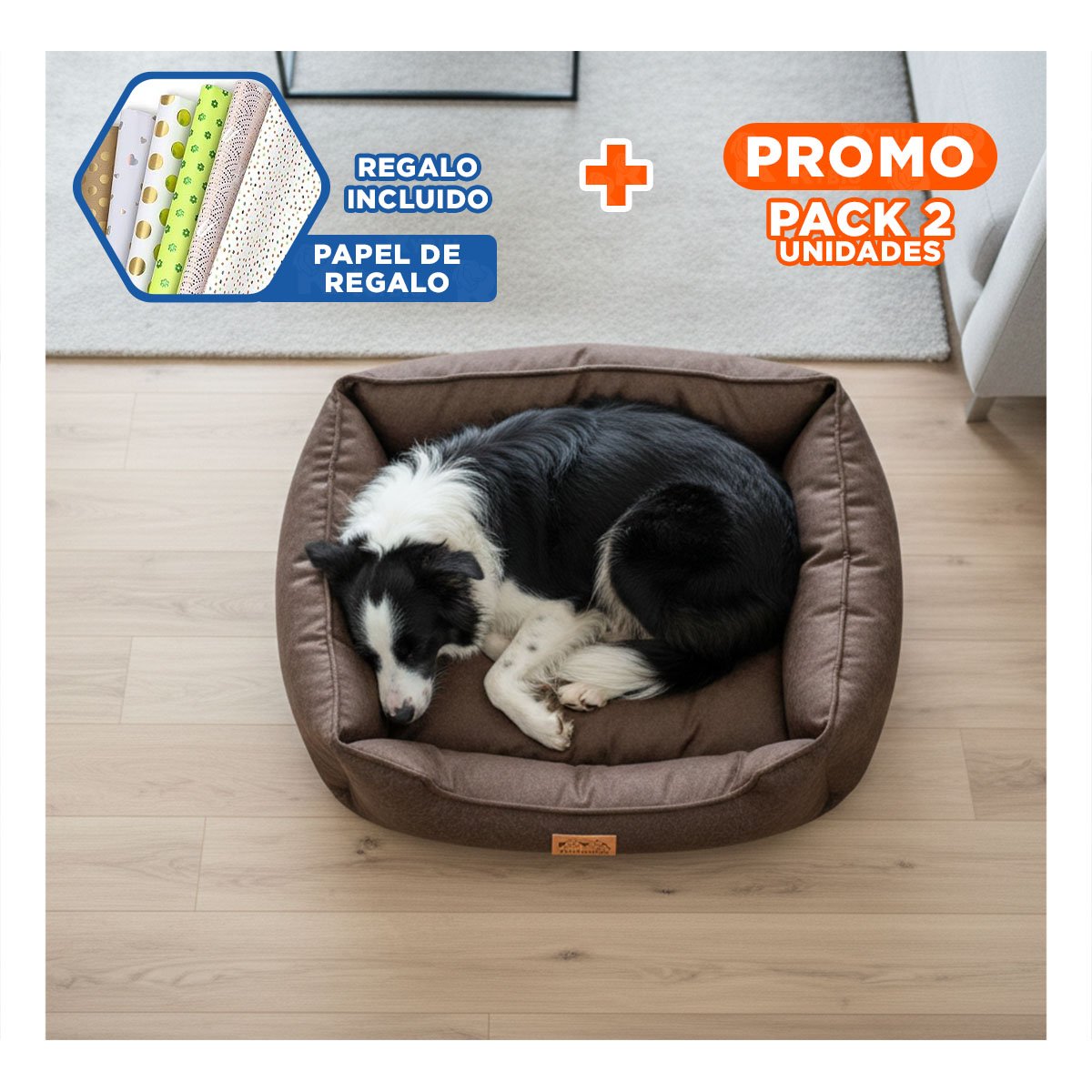 PACK2 LECHO MARRON PARA PERRO TALLA S CON COMPLETO Y+PAPEL REGALO - 1