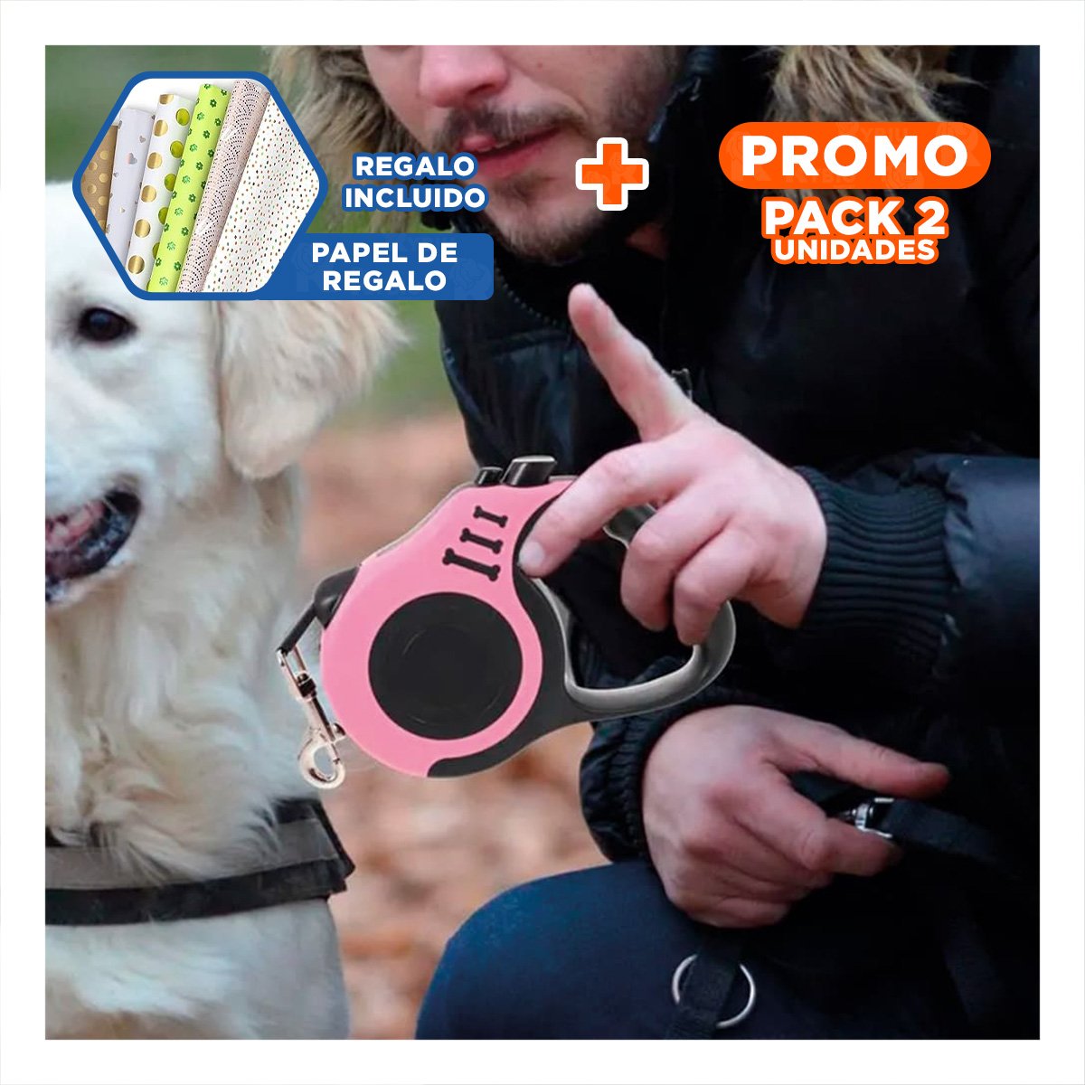 PACK2 FILAMENTO LIGERO ROSADO 5 METROS PARA MASCOTAS CON SISTEMA CONFIABLE Y+PAPEL REGALO - 1