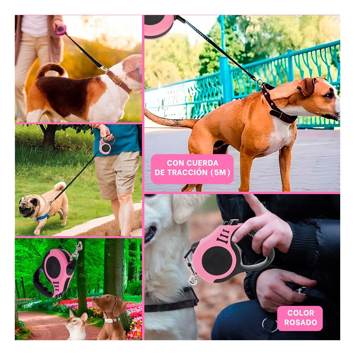 PACK12 LAZO PRACTICO ROSADO 5 METROS PARA MASCOTAS CON LONGITUD 5 METROS Y+PAPEL REGALO - 2