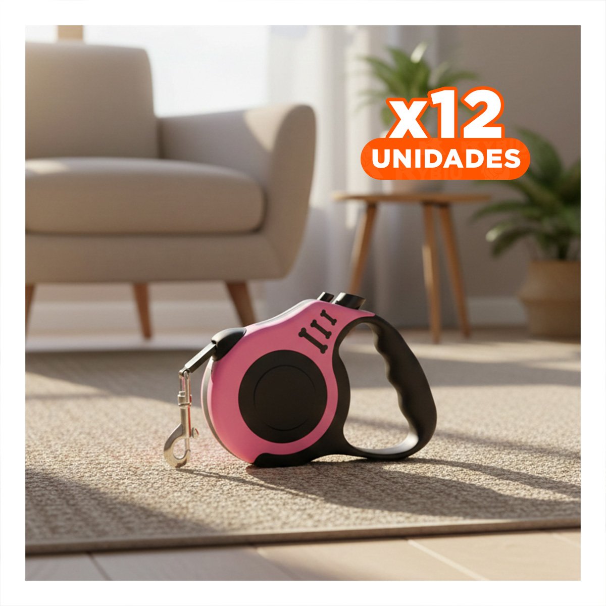 PACK12 LAZO CONFIABLE ROSADO 5 METROS PARA PERROS CON EXTENSION FACIL - 1