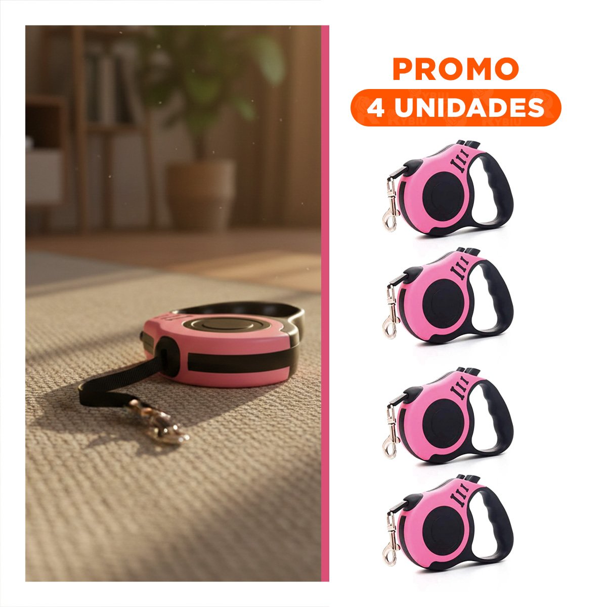 PACK4 HILO FLEXIBLE ROSADO 5 METROS PARA PERROS CON MECANISMO CONFIABLE Y+REGALO STICKER - 1