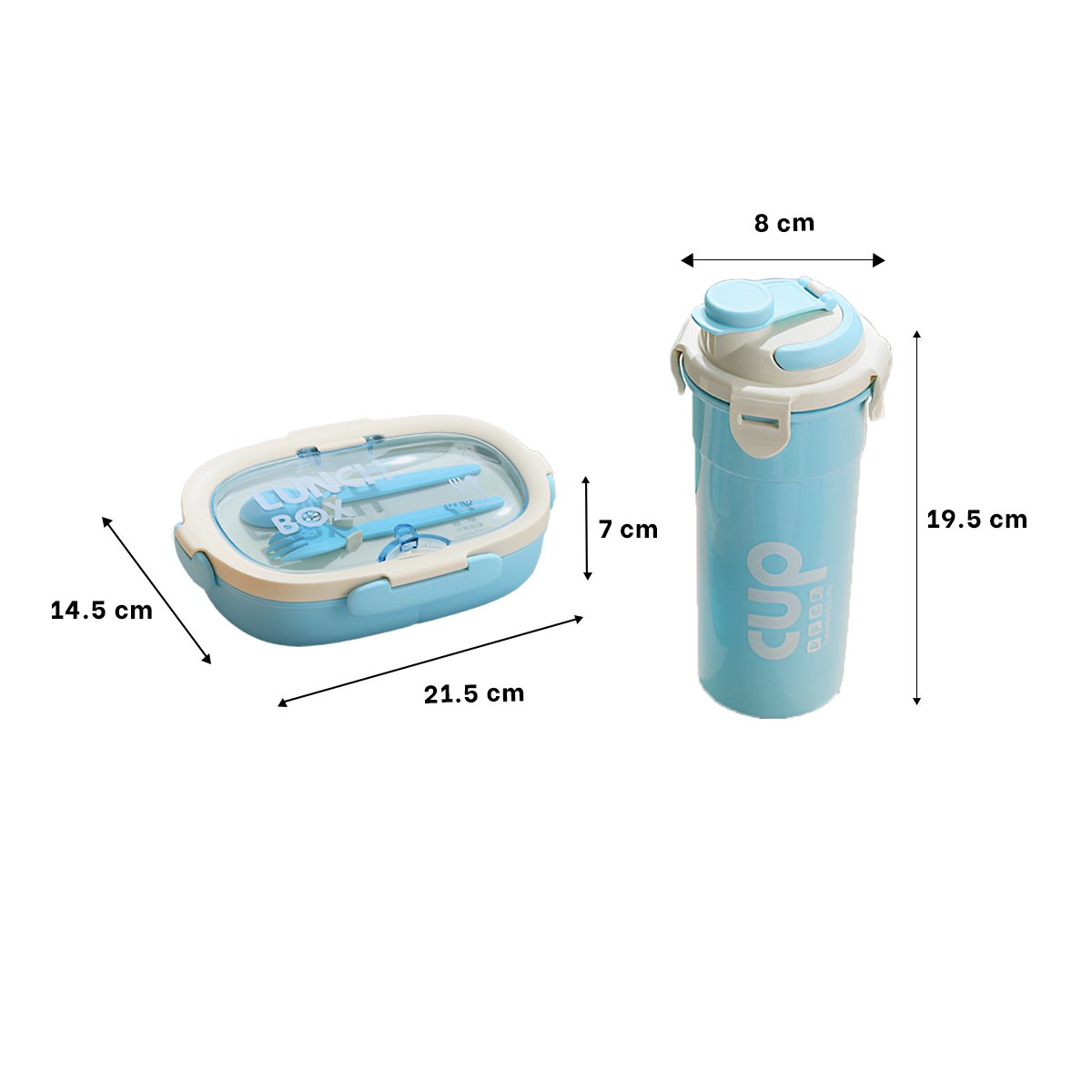CONTENEDOR 850ML CON CUBIERTOS Y TOMATODO 480ML CELESTE MODERNO SEGURO Y+PAPEL REGALO - 4