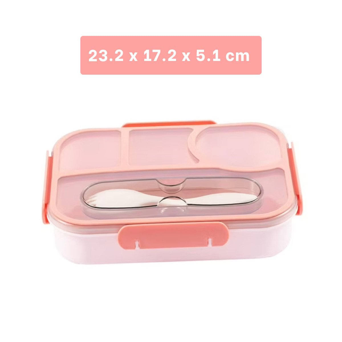 PACK4 ORGANIZADOR RECTANGULAR 4 ESPACIOS CON TENEDOR 1100ML ROSADO RESISTENTE Y+REGALO STICKER - 4