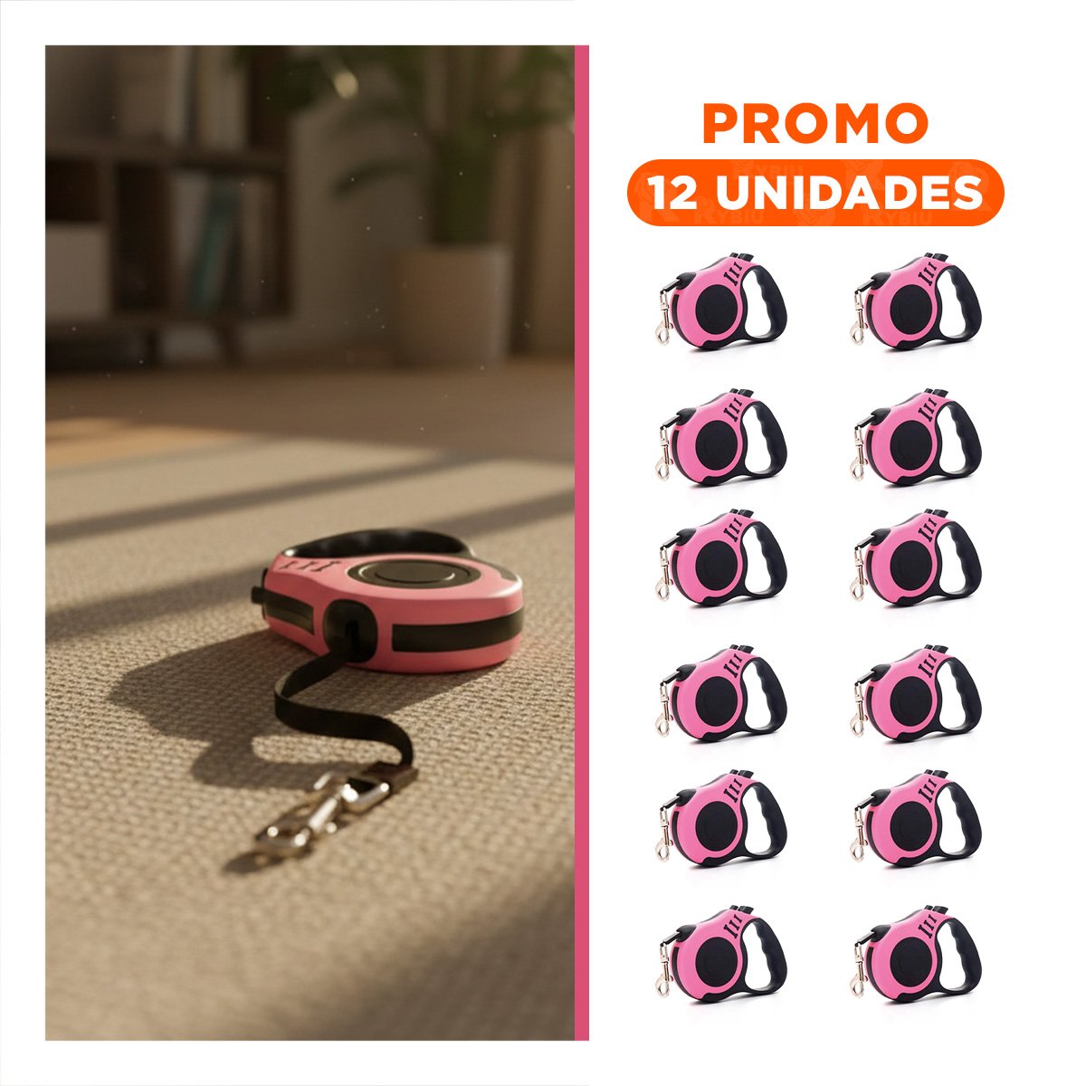 PACK12 LAZO LIGERO ROSADO 5 METROS PARA MASCOTAS CON MECANISMO SEGURO Y+REGALO STICKER - 1
