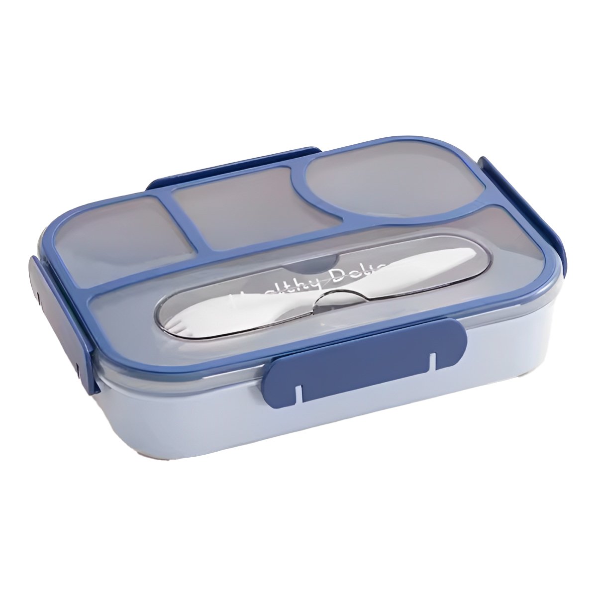 CONTENEDOR RECTANGULAR 4 ESPACIOS CON TENEDOR 1100ML AZUL RESISTENTE EXTRA Y+REGALO STICKER - 3