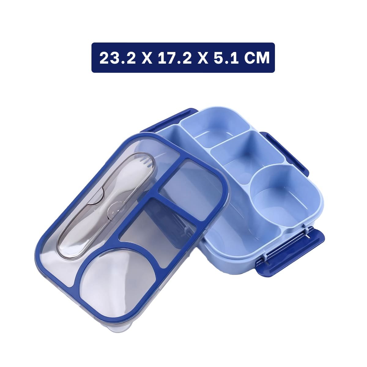 CONTENEDOR RECTANGULAR 4 ESPACIOS CON TENEDOR 1100ML AZUL RESISTENTE EXTRA Y+REGALO STICKER - 4