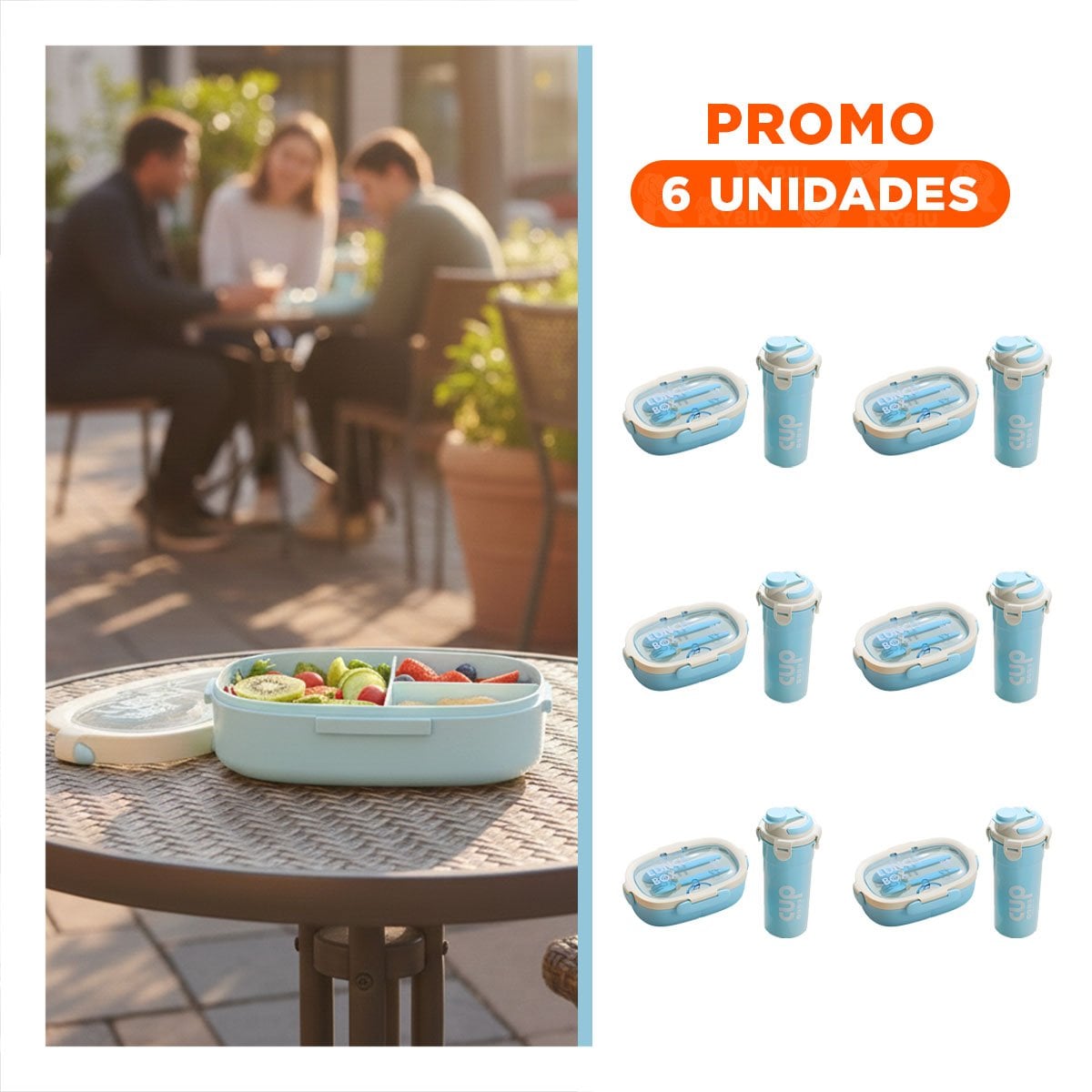 PACK6 ORGANIZADOR 850ML CON CUBIERTOS Y TOMATODO 480ML CELESTE PRACTICO - 1