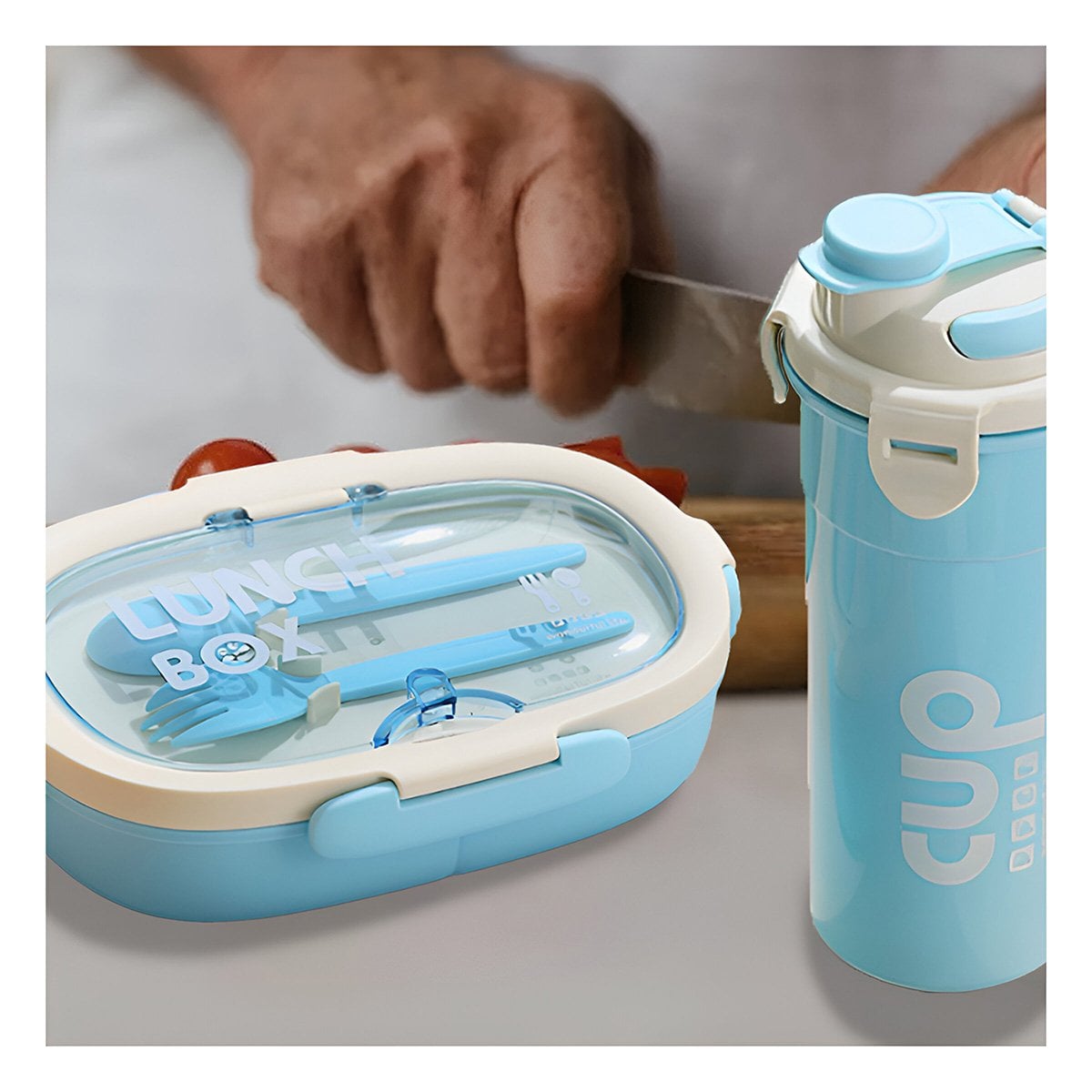 PACK6 ORGANIZADOR 850ML CON CUBIERTOS Y TOMATODO 480ML CELESTE PRACTICO - 5
